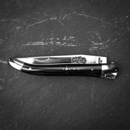 Forge de Laguiole Folding Knife High Polish Blade with Dark Horn Handle - 11cm 