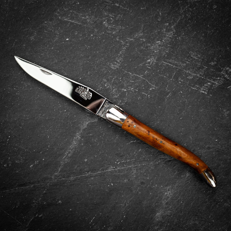 Forge de Laguiole Folding Knife High Polish Blade with Thuya Handle -11cm