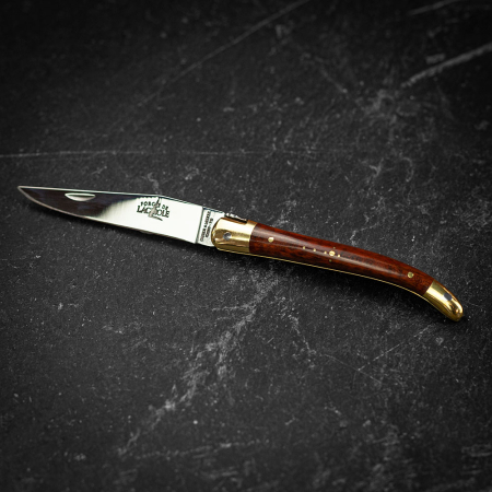 Forge de Laguiole Traditional Folding knife, 9cm High Polish Finish, Brass Bolsters, Snakewood Handle