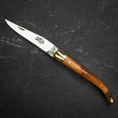 Forge de Laguiole Traditional Folding knife, 9cm High Polish Finish, Brass Bolsters, Juniper Handle