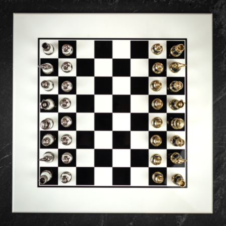 Italfama Metal and Wood Chess Pieces with White and Black Chess Board - Large