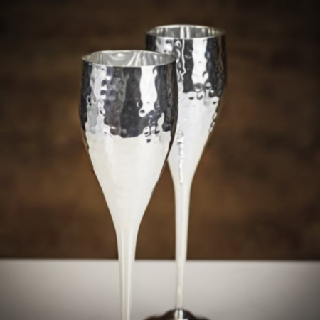 Culinary Concepts &#039;Let&#039;s Get Hammered&#039; Pair of Silver Plated Champagne Flutes