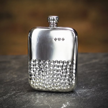 Pinder Brothers Half Hammered Kidney Pewter Hip Flask - 6oz
