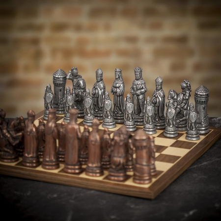 Berkeley Chess  Pewter and Copper Camelot Chess Pieces - X Large