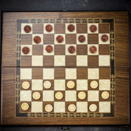Helena Inlaid Walnut and Mother of Pearl Backgammon and Checkers Set - Travel