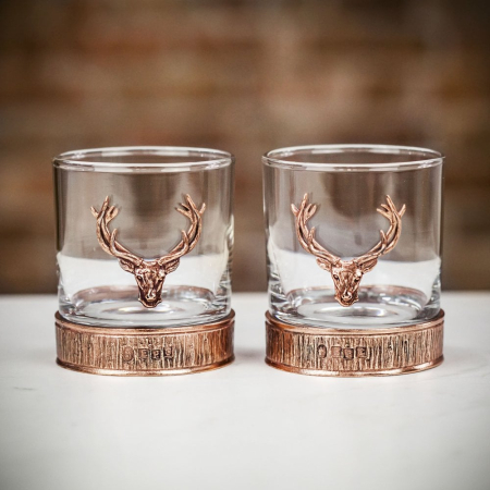 English Pewter Co Majestic Copper Stag Pair of Whisky Glass Tumblers