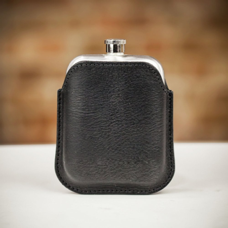 The British Belt Co. Hip Flask in Black Leather Sleeve - 6oz