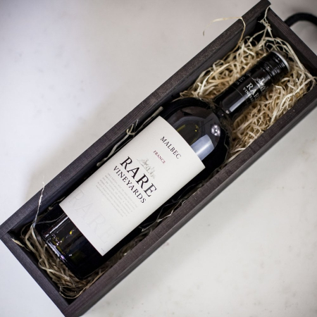 Rare Vineyards Malbec French Red Wine in Personalised Black Sliding Lid Wooden Gift Box