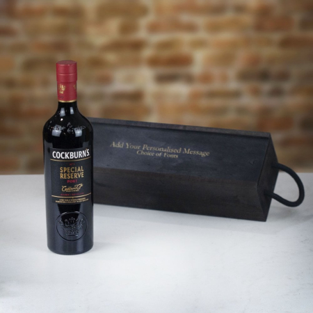 Cockburns Special Reserve Port in Personalised Black Sliding Lid Wooden Gift Box
