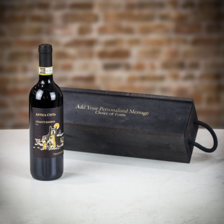 Antica Cinta Chianti Riserva DOCG Red Wine in Personalised Black Sliding Lid Wooden Gift Box
