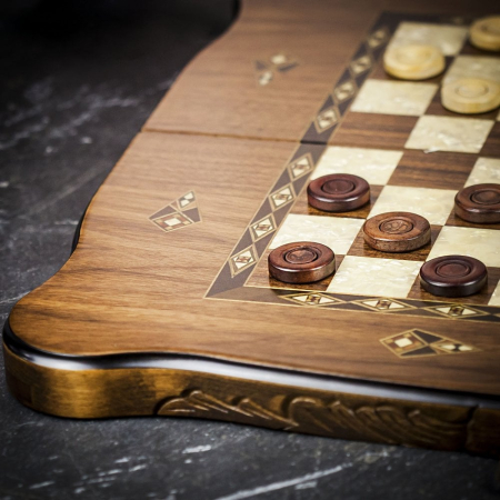 Helena Inlaid Carved Walnut Backgammon and Checkers Set - Large