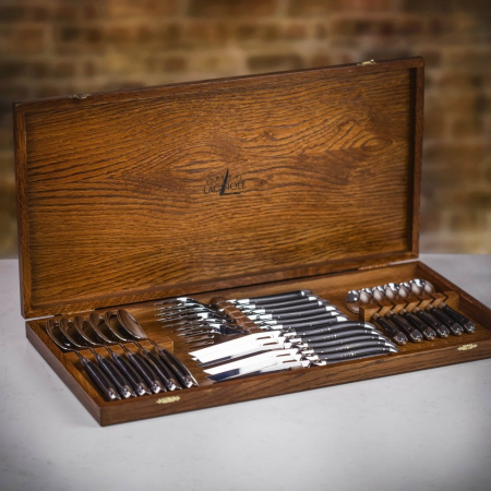 Forge de Laguiole 24 Piece Cutlery Canteen Set in Oak Box - Ebony Handle