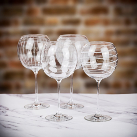 Mikasa Etched Set Of 4 Gin Balloon Glasses