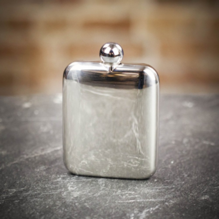 Pinder Brothers Stainless Steel Hip Flask in Black Leather Pouch - 6oz