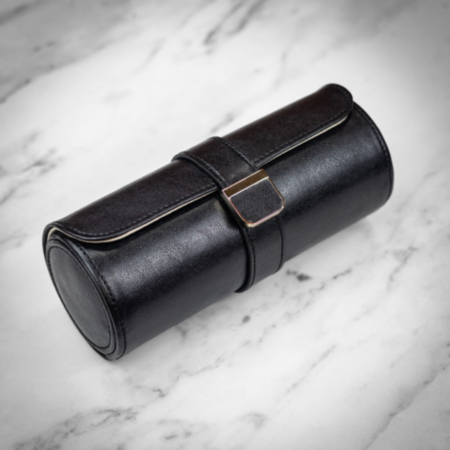 WOLF Leather Double Watch Roll with Jewellery Pouch