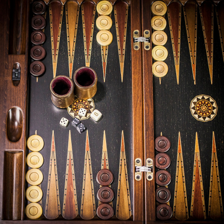 Helena Carved Dark Wood Backgammon Set - Tournament