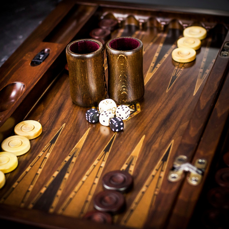 Helena Carved Walnut Wood Backgammon Set - Tournament