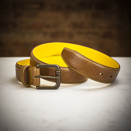 The British Belt Co. Kingston Casual Leather Belt - Tan/Yellow