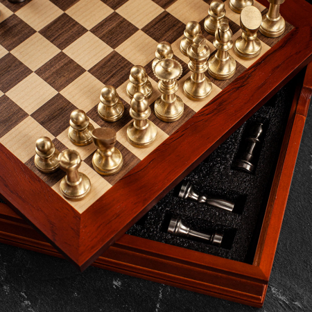 Italfama Solid Brass Staunton Chess Set with Storage - Small