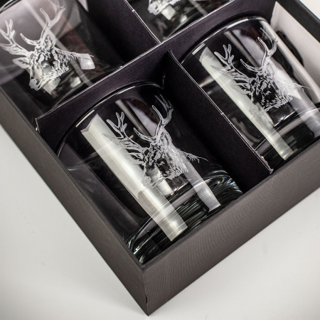 Just Slate Engraved Stag Glass Tumbler Gift Set  (Set of 4)