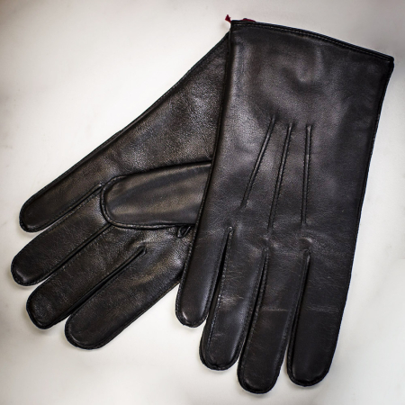 Dents 3 Point Plain Leather Gloves - Black