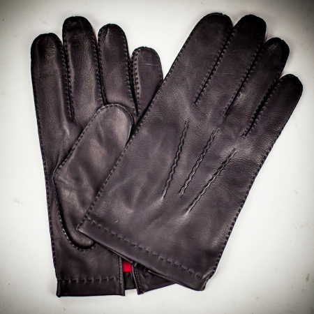 Dents Silk Lined Leather Gloves - Black/Red