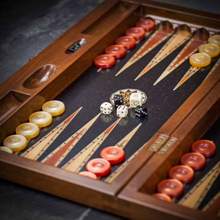 Helena Inlaid Ebony Wood and Mother of Pearl Backgammon Set - Tournament