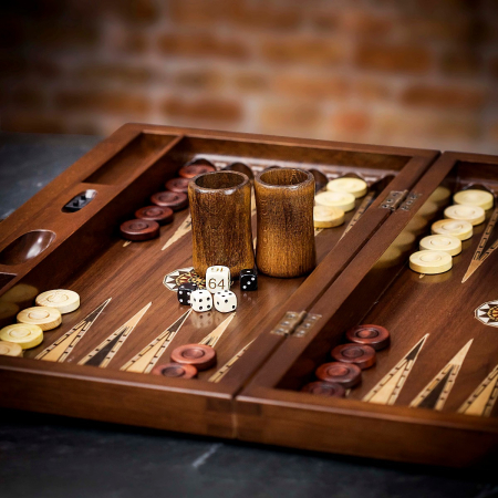 Helena Inlaid Walnut and Mother of Pearl Backgammon Set - Tournament