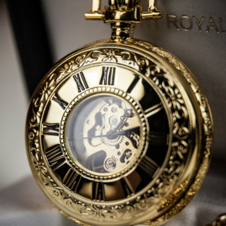 Mount Royal Double Half Hunter Gold Plated Skeleton Pocket Watch