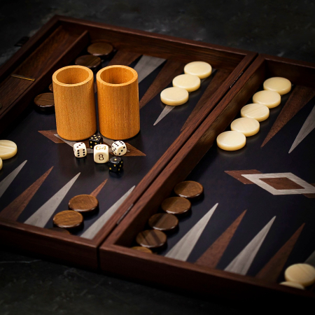 Manopoulos Inlaid Oak and Wenge Backgammon Set - Tournament