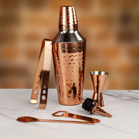 BarCraft 7-Piece Cocktail Making Set with Copper Finish 