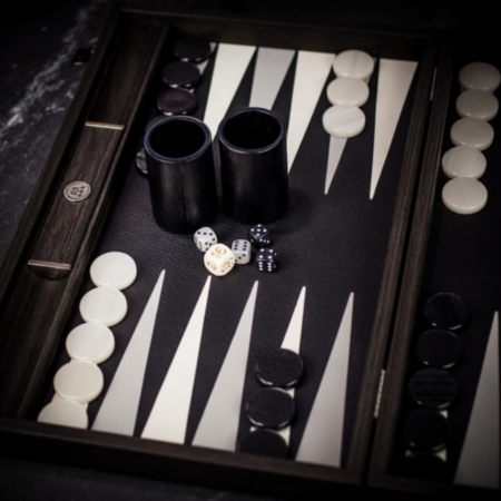 Manopoulos Black and White Leatherette Backgammon Set - Tournament