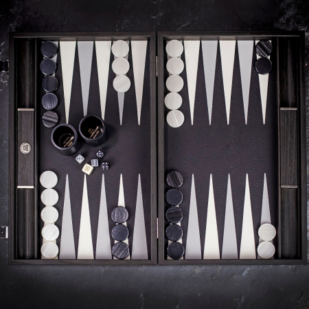 Manopoulos Black and White Leatherette Backgammon Set - Tournament