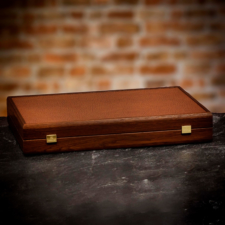 Manopoulos Inlaid Caramel Brown Leatherette Backgammon Set - Tournament