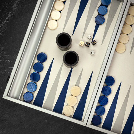 Manopoulos Backgammon Set - Navy Blue Vegan Leather