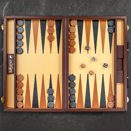 Italfama Backgammon Set Caramel and Cream Leatherette - Medium