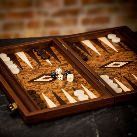 Manopoulos Inlaid Walnut Burl Backgammon Set - Medium