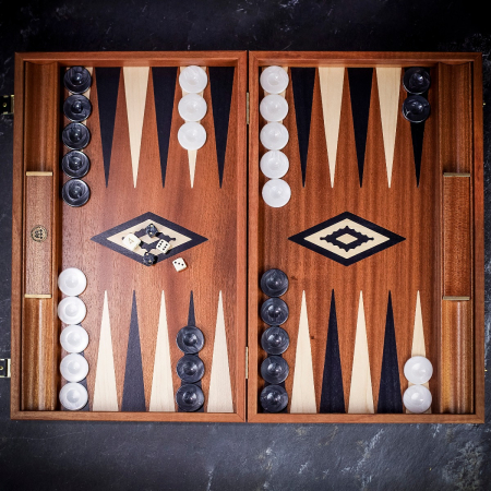 Manopoulos Inlaid Mahogany Backgammon Set 2 - Tournament