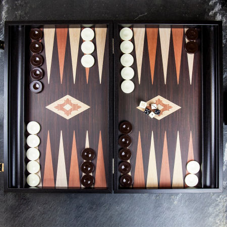 Manopoulos Dark Wenge Wood Backgammon Set - Tournament