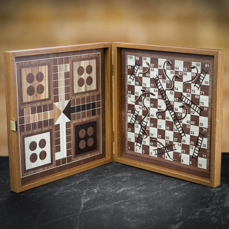 Manopoulos Classic Four in One Wooden Games Compendium - Walnut