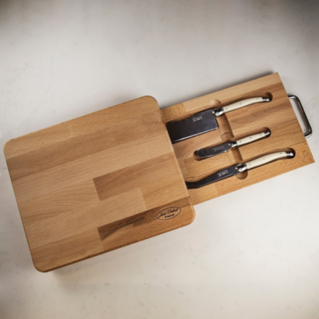Jean Dubost Laguiole Oiled Beech Wood Cheese Knife Board with Integrated Drawer