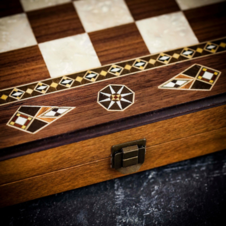 Helena Inlaid Walnut and Mother of Pearl Backgammon and Checkers Set - Medium