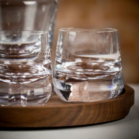 LSA International Heavyweight Cut Glass Whisky Serving Set with Walnut and Cork Tray