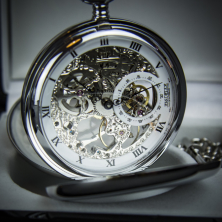Jean Pierre Double Hunter Skeleton Pocket Watch with Seconds Dial