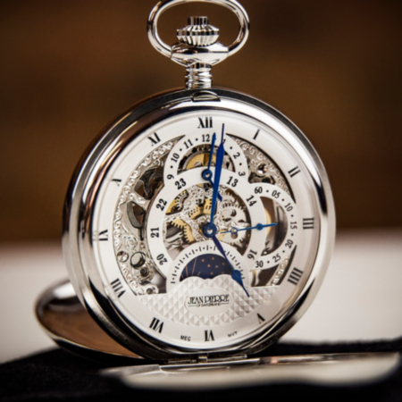 Jean Pierre Double Hunter Multi Dial Skeleton Pocket Watch - Chrome Plated