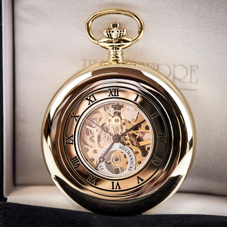 Jean Pierre Skeleton Half Hunter Pocket Watch - Gold Plated