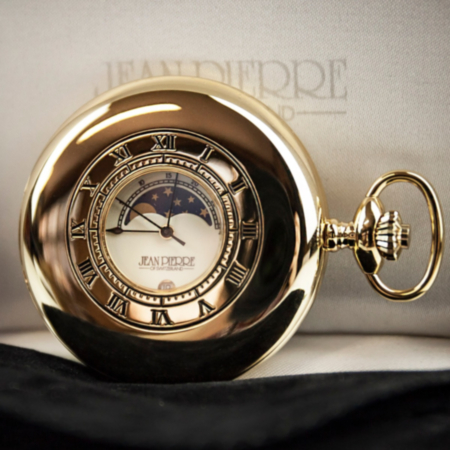 Jean Pierre Gold Plated Moon Dial Pocket Watch