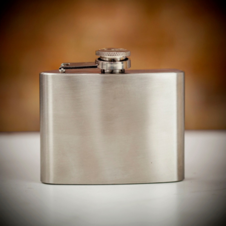 Barbour Oblong Hip Flask in Brown Leather Sleeve - 4oz