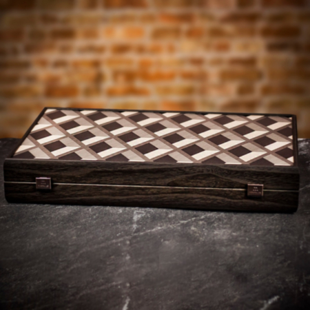 Manopoulos Inlaid Grid Illusion Oak &amp; Walnut Backgammon Set - Tournament