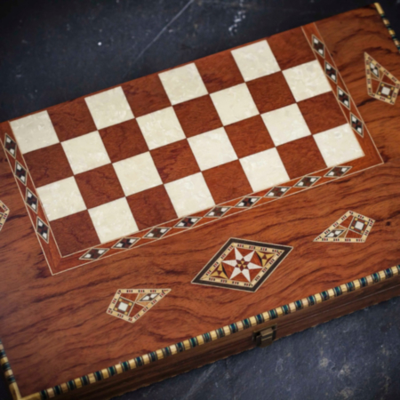 Helena Inlaid Rosewood and Mother of Pearl Backgammon and Checkers Set - Tournament